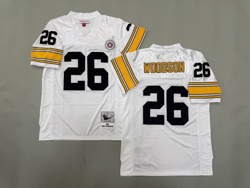 Men 2025 Pittsburgh Steelers #26 Woodson white Throwback Limited NFL Jersey style 001